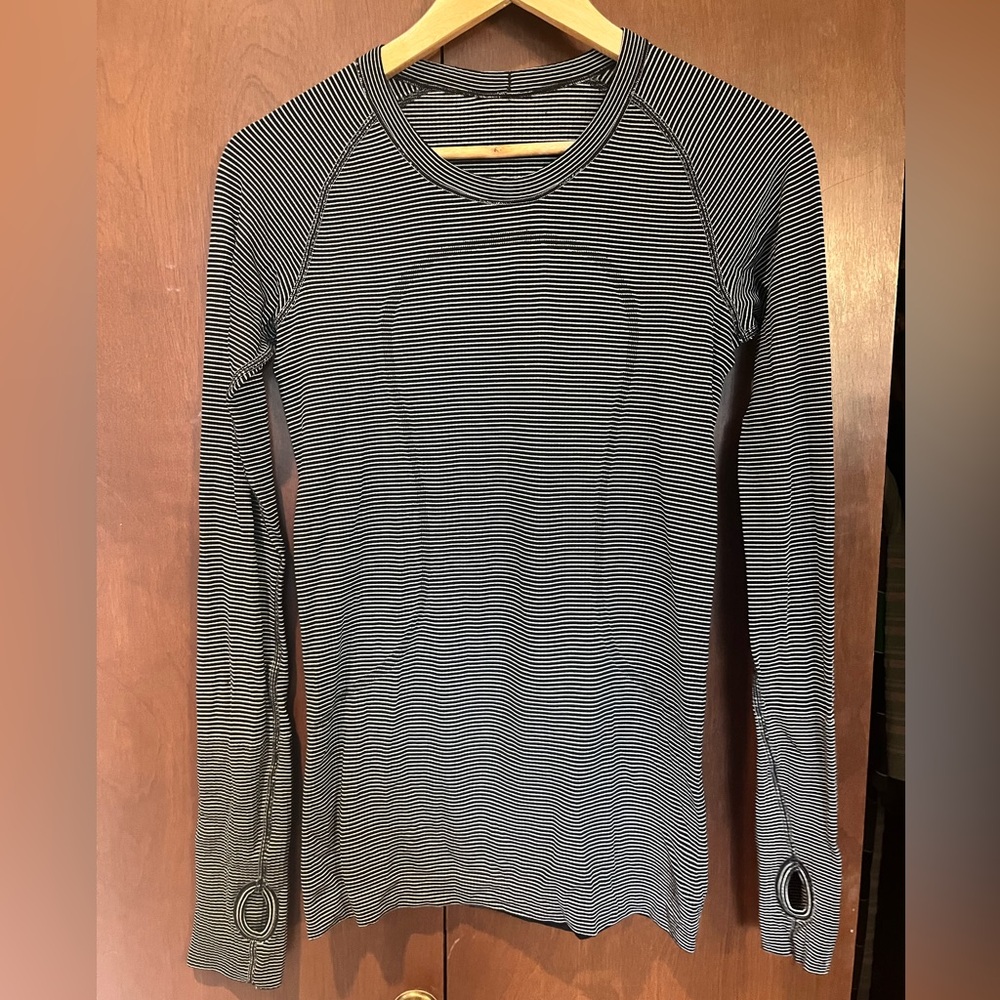 Lululemon Black and White Striped Long Sleeve Top